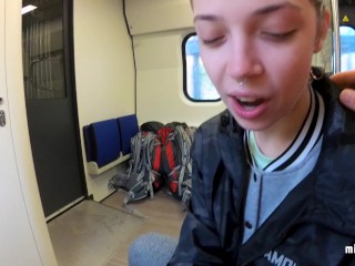 Young Brunette Gives Dude Blowjob On Public Train