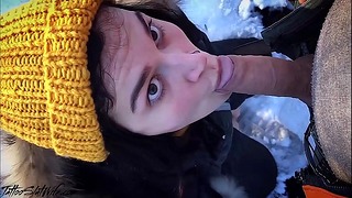 Winter Public Blowjob and Facial Quickie for Money