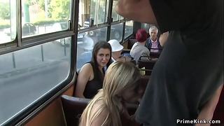 Blond Recieves Facial In Outdoor Bus