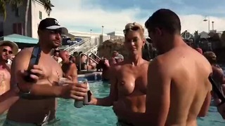 Hot Blonde Flashing Tits In Pool Party