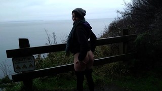 Almost Caught While Pounding Whore Wife on Dangerous Bluff Trail