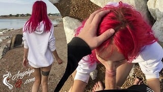 Girl Public Oral on Beach – Sperm Swallow