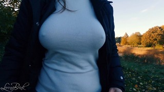 Boobwalk: White T Shirt and Coat in Fall