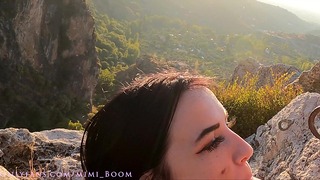 Taking Caught! Giving Him Blowjob, Mouth Creampie, on Cliff Nearby tourist Trail – Mimi Boom
