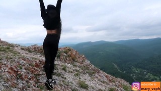 Sweetie in legging Gets a Fuck and a Cum on Face in the Mountains