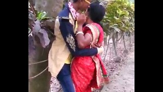 Marathi Desi Boy and Aunty Soft Kiss in Public