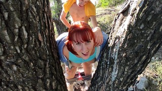 Outdoor Sex. Harsh Fucking Red Head Horny Busty Stepmommy in the Park