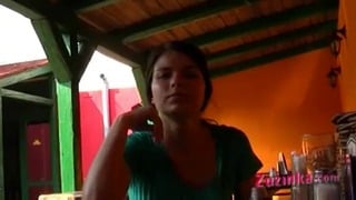 Horny Zuzinka is Fingering Herself in Public on a Bar