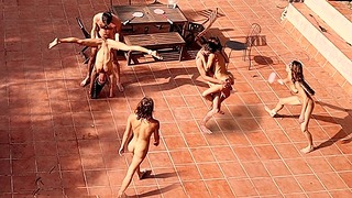Couple Playing and Fucking in the Courtyard, Public