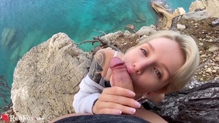 Gorgeous Fiance Passionately Sucks Big Dick Ex Boyfriend on the Ocean Shore