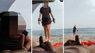Dick Reveal – A Girl Caught Me Jerking off in Public Beach Plus Help Me Semen – Misscreamy