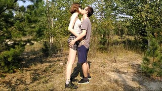 Lets Herself Be Fucked By Petite Guy in the Woods