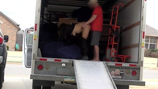 Right When He Cums My Next Door Walks By When We Fuck in Back of A Uhaul