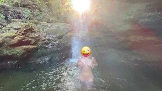 Big Boobs Babe Strips Naked And Gets Wet At Public Waterfall