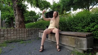 Flashing Pussy To Strangers Outdoor. Upskirt In Public.