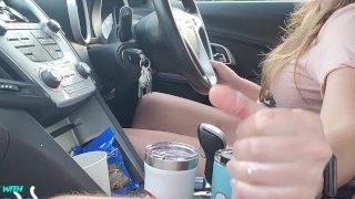 Jane Lotions Dick In The Car!