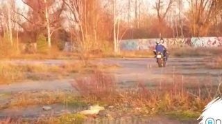 Naked Teen Having Fun On Sports Bike Yamaha R1 And Teaching Guy How To Sit On Bike As Passanger