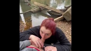 Public Blowjob On The River Bank We Almost Got Caught! Redhead PAWG Deepthroat Bwc Face Fuc