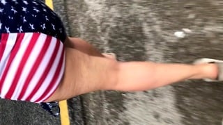 Wife In American Flag Booty Shorts Cheeks Out Booty Jiggling