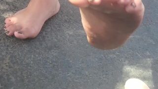 BBW Goddess Strips Off Her Flip Flops And Walks The Street Barefoot
