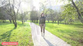Jeny Smith Seamless Pantyhose Suit Public Flash