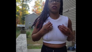 Outside Peeing My Shorts Slurping It Spitting It On My Shirt With A Flash While The Neighbors Watch