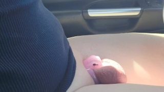 Pantsless Driving My Dom Around In My Pink Chastity Cage!