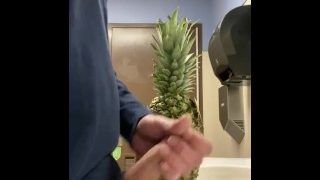 Take A Pineapple At The Grocery Into The Public Restroom To Masturbate And Cum All Over It