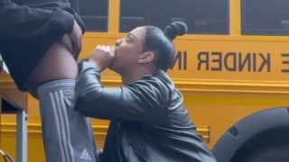 Teacher’s Assistant Sucking Dick Behind The School Bus In Broad Day Light