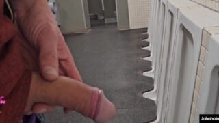 4K Johnholmesjunior Almost Caught In Risky Solo Show Off Huge Soft White Cock In Busy Bathroom