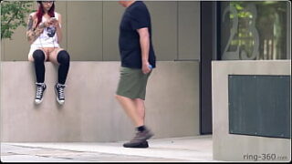 Brunette Girl With Skateboard Flashing In Public