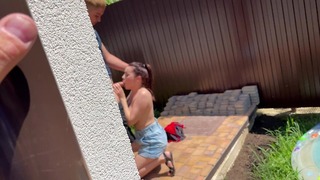 Caught. Busty Girl Sucks Boyfriend In My Backyard!