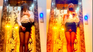 Chinese Ladyboy Couldn’t Help But Ejaculate At The Elevator Door While Working Overtime