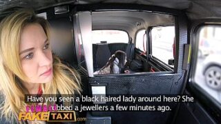 Female Fake Taxi Pretty Brunette Has 1St Lesbian Orgasm With Strap-On Cock