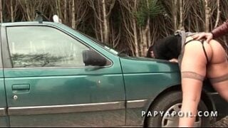 Grandpa Fucks A Fat Slut With A Friend Who Sodomizes Her On The Car