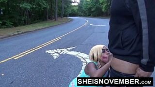 I’m Sucking His Cock Outdoors In Public After Flashing My Big Ass, Petite Blonde Sexy Black Babe Sheisnovember Giving