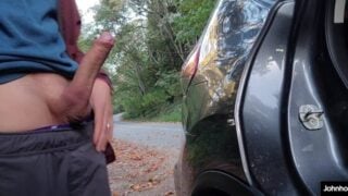 Johnholmesjunior Does A Super Real Risky Solo Show On Side Of Busy Road With Huge Cum Load