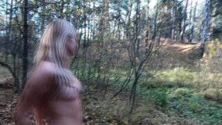 Naked Girl Walking In The Autumn Forest