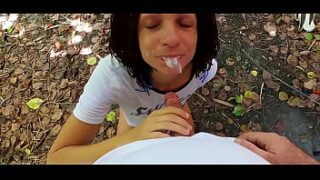 POV Blowjob And Handjob In The Public Park Till Cum In Mouth