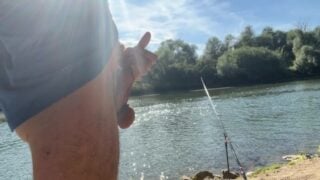 Risky Jerk Off While Fishing On The Public River