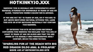 Sparkling Fun At The Beach With Big Red Dragon Dildo Anal & Prolapse