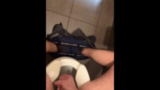 Trying So Hard To Be Quite Dirty Talking At Work Huge Cumshot Public Restroom Moaning