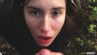 Young Shy Russian Girl Gives A Blowjob In A German Forest And Swallow Sperm In POV First Homemade Porn From Family