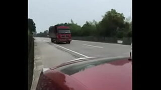 Chinese Man And His Girlfriend Having Sex In The Car Beside The Highway