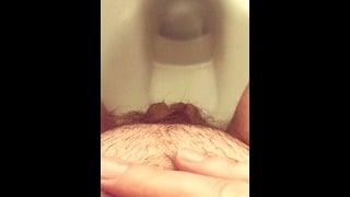 Close-Up Hairy Pussy Pissing On Public Toilet After Holding