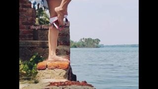 Exhibitionist Girl Peeing Standing In Public Rest Zone Almost Caught By The Police