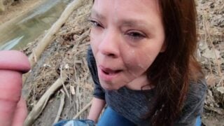 Hot Milf Gets Huge Facial After Outdoor Blowjob, And She Loves It!!!