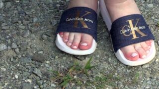 Mature BBW Milf Changing Shoes Outdoors.