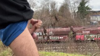 Next To The Public Tracks Flashing Big Cock And Masturbating On New Year’s Eve