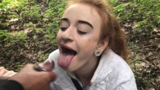 Teen Redhead Deepthroats BBC Outside Finishing With A Facial